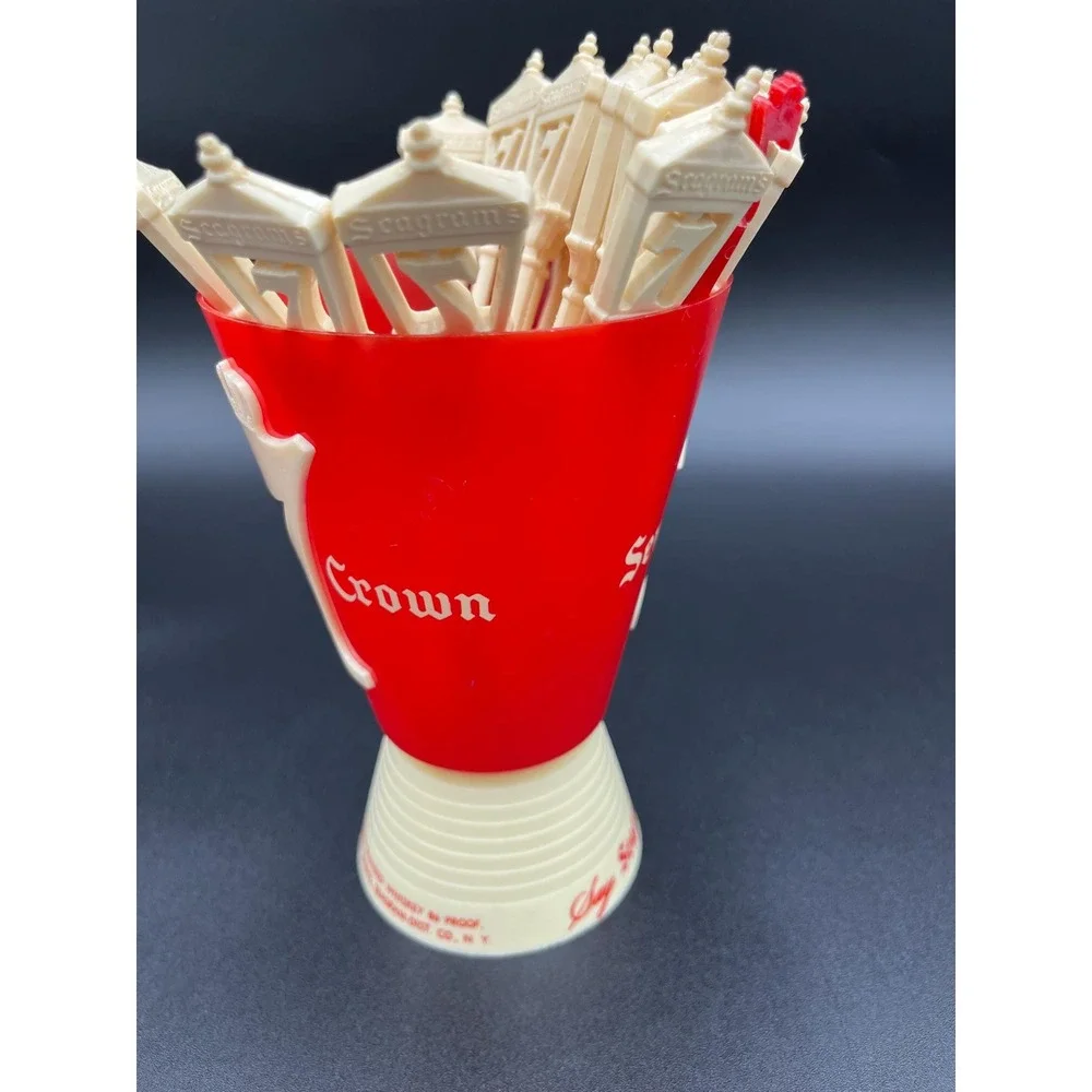 Vintage Seagram's Swizzle Stick Holder with 21 Cocktail Sticks